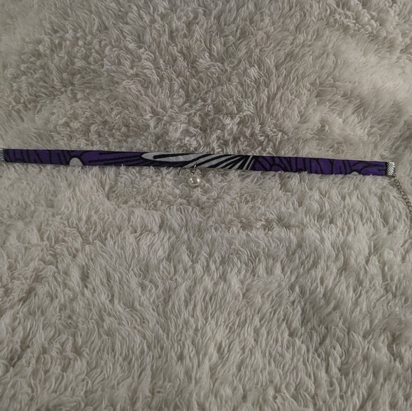Upcycled Hand Crafted Matching Choker and Belt Set. Purple/White/Black. - Picture 5 of 11